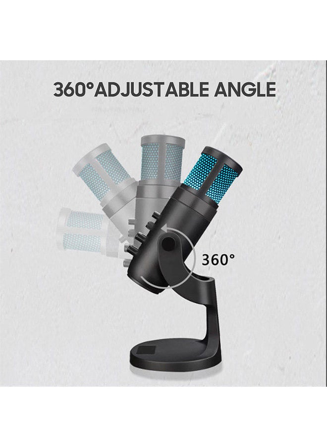 Generic - USB Condenser Microphone Tabletop Desktop RGB Microphone with Stand Computer PC Plug & Play Microphone with Colorful Lights Volume Control Headphone Connection for Audio Monitoring - Image 1