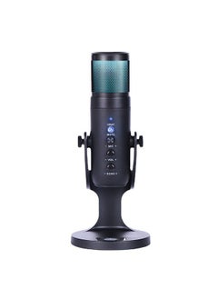 USB Condenser Microphone Tabletop Desktop RGB Microphone with Stand Computer PC Plug & Play Microphone with Colorful Lights Volume Control Headphone Connection for Audio Monitoring