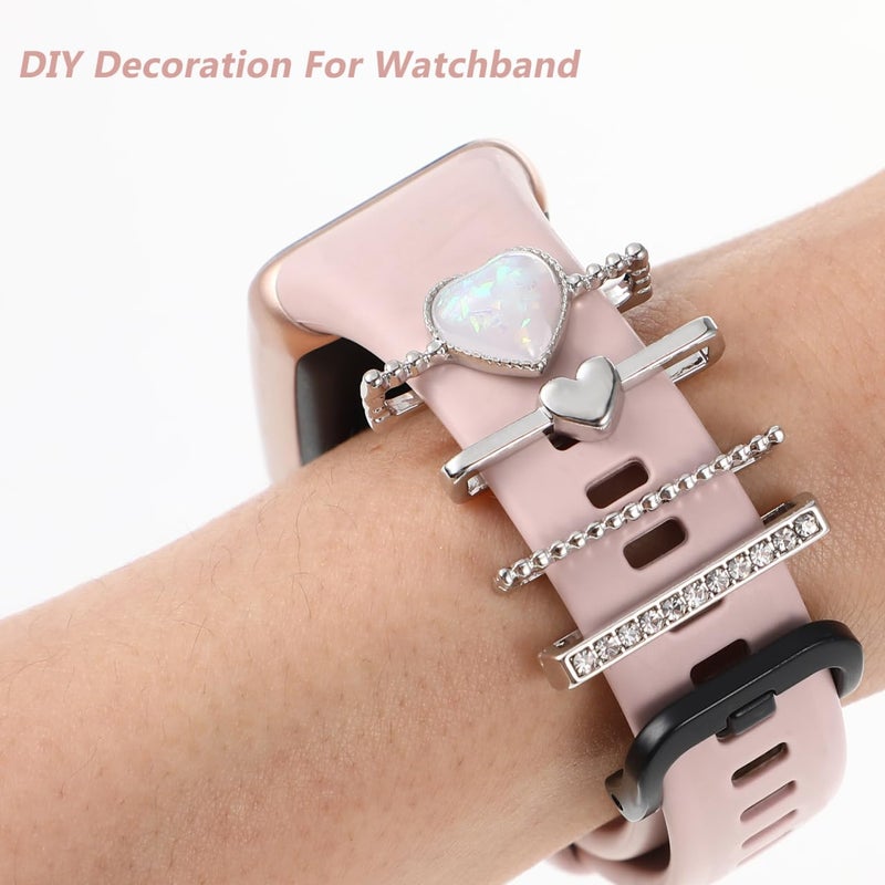 Hemobllo Watch Band Charms - 4 Pcs Decorative Rings Heart Shaped Metal Watch Band Accessories Charms Compatible with Series 9 8 7 6 5 4 3 2 1 Silicone Bands, Silver - Image 2