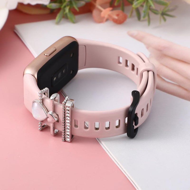 Hemobllo Watch Band Charms - 4 Pcs Decorative Rings Heart Shaped Metal Watch Band Accessories Charms Compatible with Series 9 8 7 6 5 4 3 2 1 Silicone Bands, Silver - Image 3