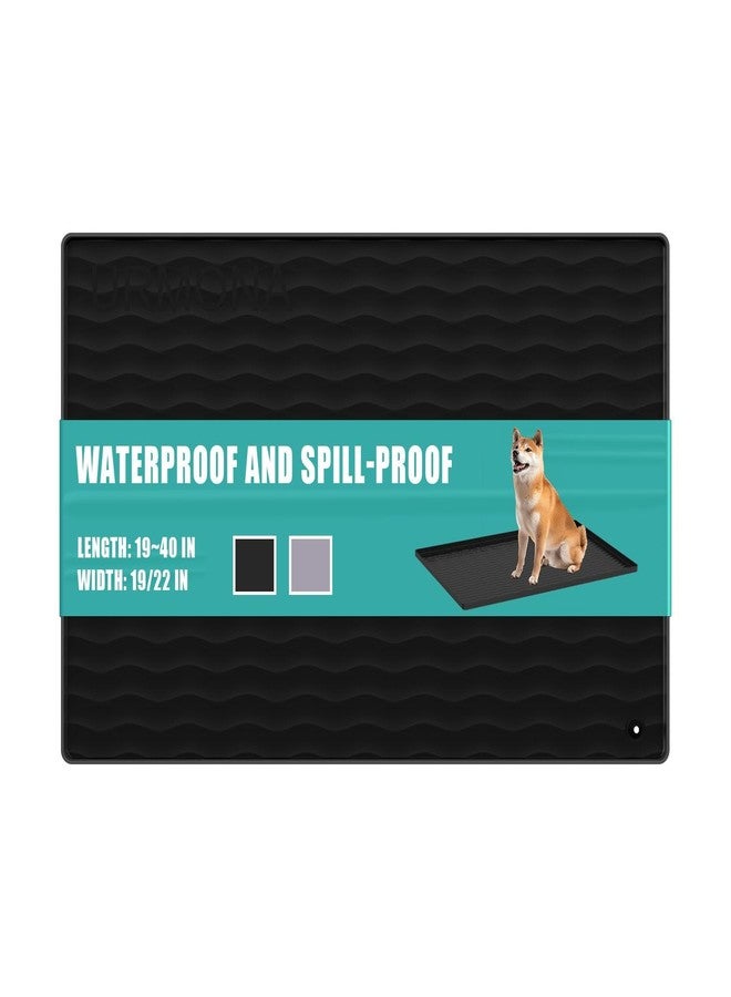 URMONA 19" x 19" Silicone Pet Feeding Mat, Dog Cat Food and Water Mat, Waterproof Raised Edge Cat Litter Box Tray, Rubber Pets Accessories, Puppy Kitty Essentials（Black） - Image 1