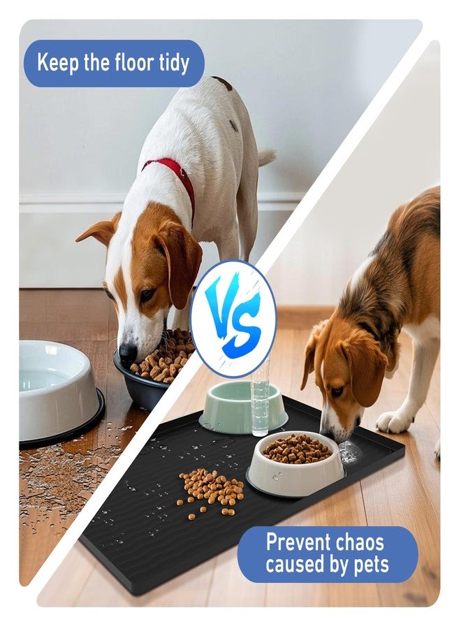 URMONA 19" x 19" Silicone Pet Feeding Mat, Dog Cat Food and Water Mat, Waterproof Raised Edge Cat Litter Box Tray, Rubber Pets Accessories, Puppy Kitty Essentials（Black） - Image 5