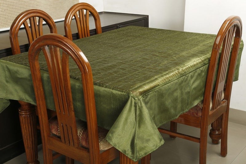 Dekor world squence Tissue Green Table Cover (Pack of 1) 150x225 cm / 60x90 inches for 6 Seater Dining Table - Image 4