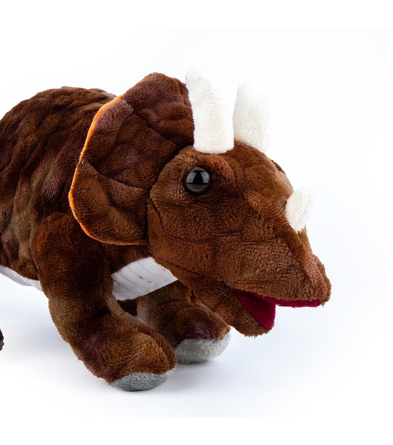 Daiso Triceratops Hug Pillow, Brown, 34 cm Soft Plush Dinosaur Cushion for Kids, Cuddly Sleeping & Home Décor Pillow - Image 3
