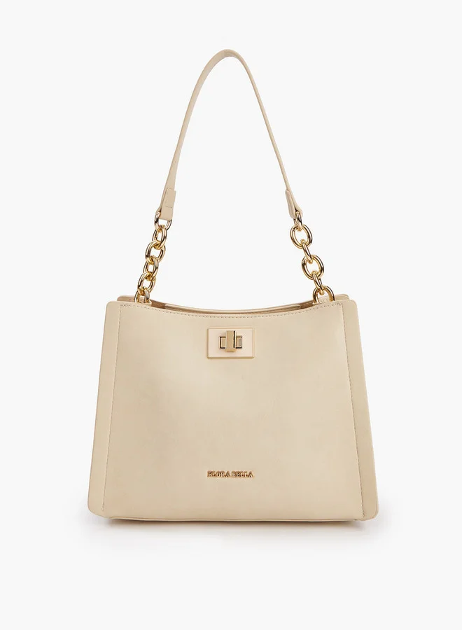 فلورا بيلا من شو إكسبرس Solid Tote Bag with Chain Accented Handle and Zip Closure