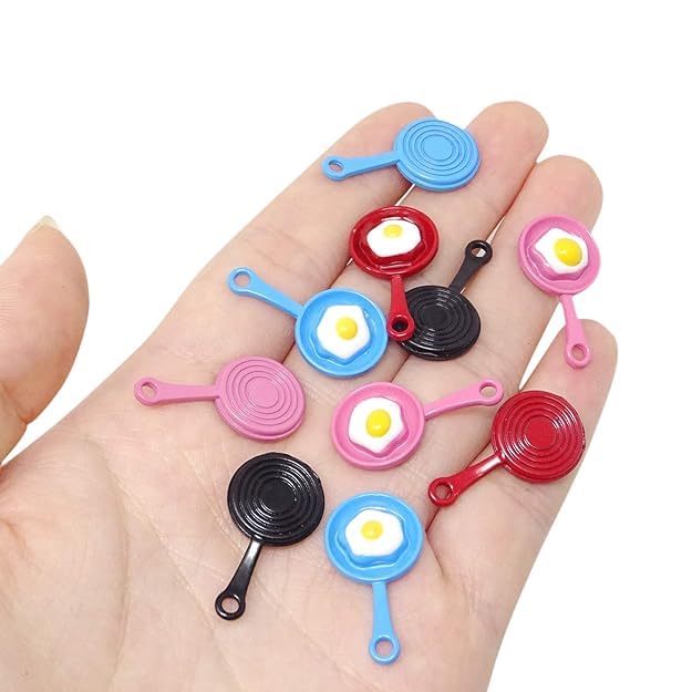 9Carat 24PCS for Food Pendant Charms Alloy Frying Pan with Egg Enamel Charms for Earrings Bracelets DIY Jewelry Making - Image 3