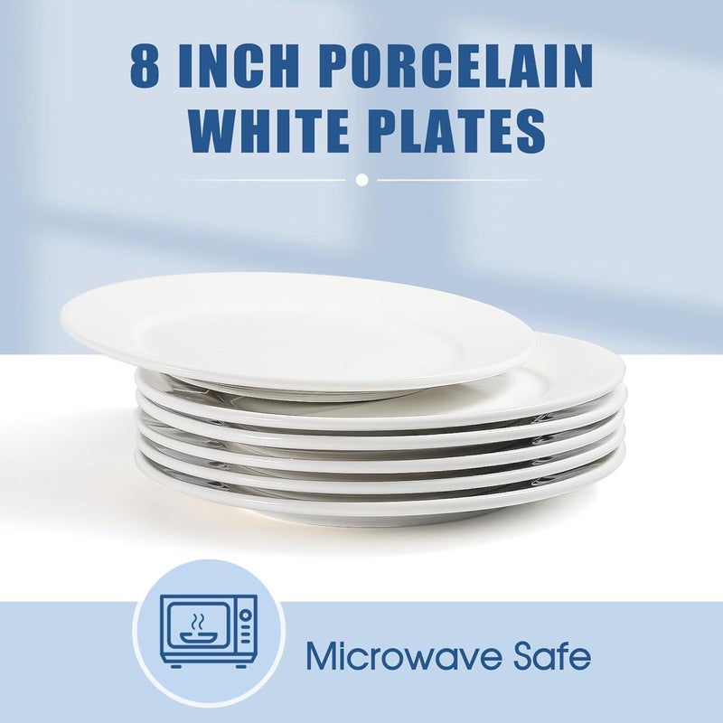 Tivcck Porcelain Dessert Plates8 Inch White Salad PlatesSmall Appetizer PlatesWhite Porcelain Dinner PlatesCeramic Dessert PlatesMicrowave  Dishwasher SafeSet of 6 - Image 3
