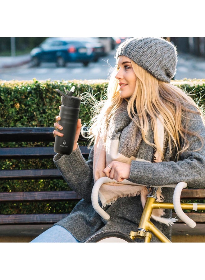 ideus 24 oz Water Bottle for Sports and Outdoor Activities Such As Travel, Camping, Hiking, Biking, Sports - Vacuum Insulated, Dishwasher Safe, BPA-Free, Non-ToxicWide Mouth with Straw Lid Stainless Steel - Image 4