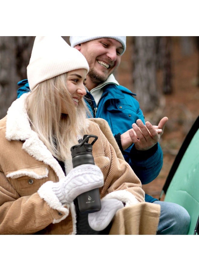 ideus 24 oz Water Bottle for Sports and Outdoor Activities Such As Travel, Camping, Hiking, Biking, Sports - Vacuum Insulated, Dishwasher Safe, BPA-Free, Non-ToxicWide Mouth with Straw Lid Stainless Steel - Image 3