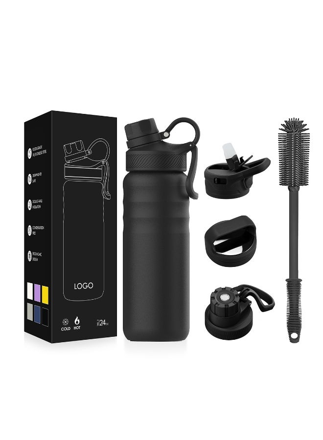 ideus 24 oz Water Bottle for Sports and Outdoor Activities Such As Travel, Camping, Hiking, Biking, Sports - Vacuum Insulated, Dishwasher Safe, BPA-Free, Non-ToxicWide Mouth with Straw Lid Stainless Steel - Image 2