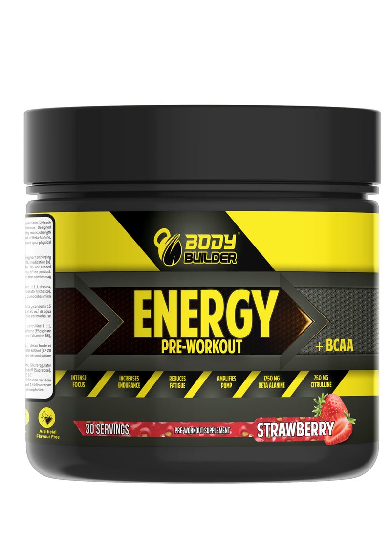 Body Builder - Energy Pre Workout Plus Bcaa Strawberry 30 Servings 240 G - Image 1