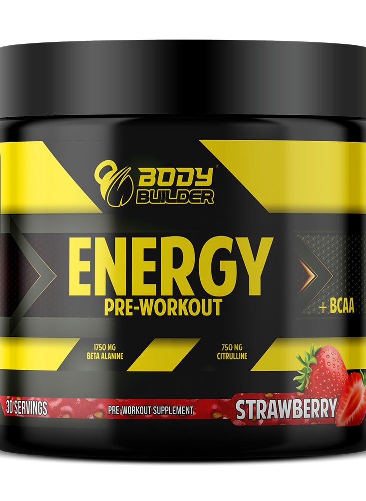 Body Builder - Energy Pre Workout Plus Bcaa Strawberry 30 Servings 240 G - Image 1