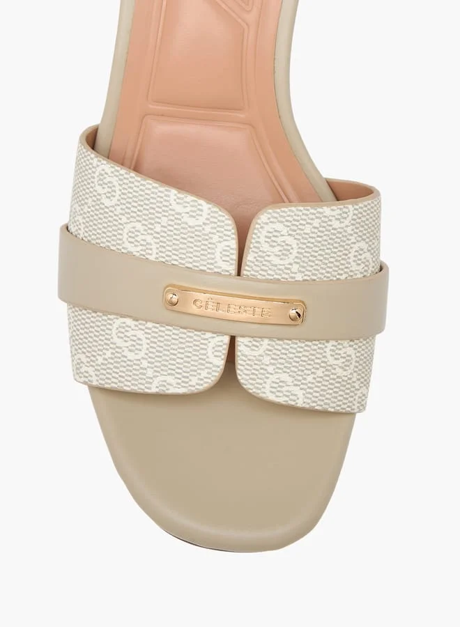 سيليست Women's Monogram Print Slip-On Sandals with Flared Heels