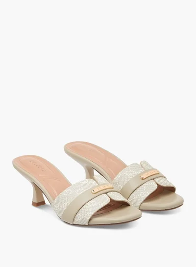 Celeste Women's Monogram Print Slip-On Sandals with Flared Heels