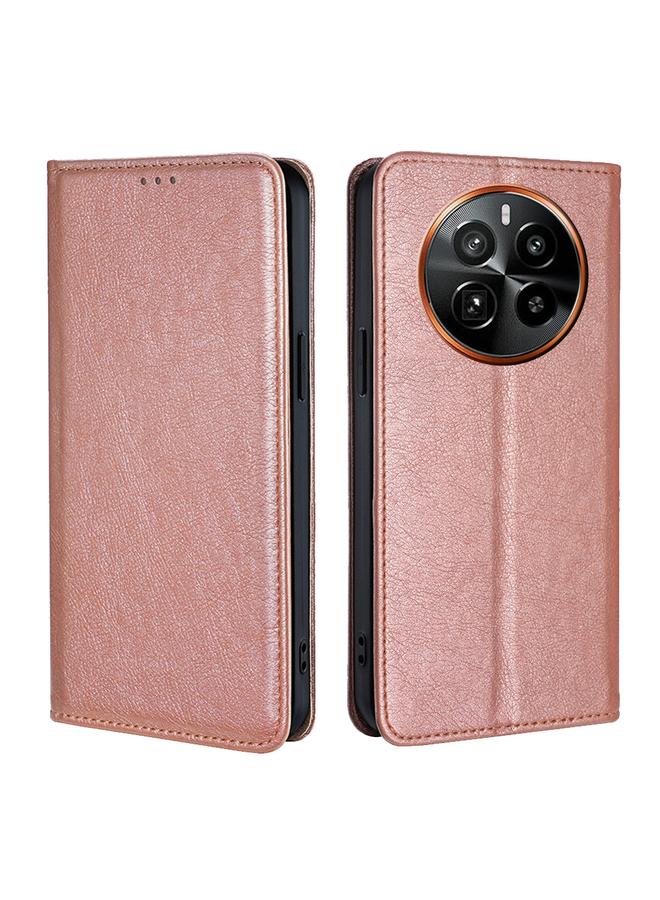 Green Tiger For Realme GT5 Pro 5G Gloss Oil Solid Color Magnetic Leather Phone Case(Rose Gold)