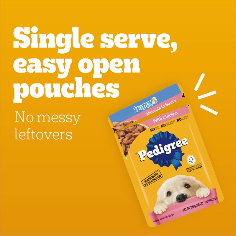 Pedigree Puppy Food Morsels in Sauce, Wet Dog Food Pouches Variety Pack, 3.5 oz. Pouches, 8 Count (Pack of 2) - Image 5
