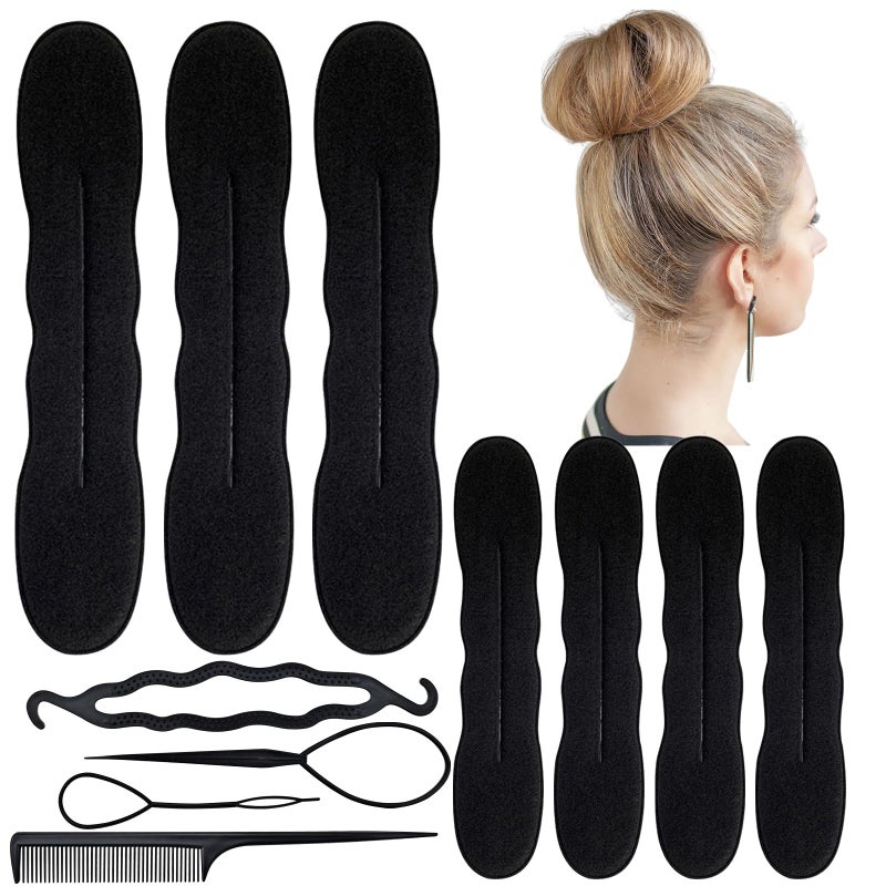 14PCS Hair Bun Maker Kit 5 Large 5 Small Soft Foam Sponge Buns With 4PCS Twist Tool and Comb Lazy Curler Clips Easy Magic Snap Roll Donut Maker for Women