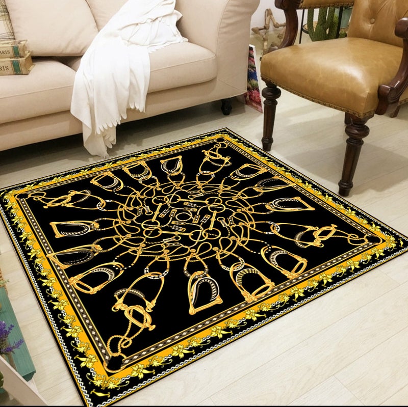 European Style Square Living Room Rug - Full-coverage Sofa Blanket, Washable and Customizable