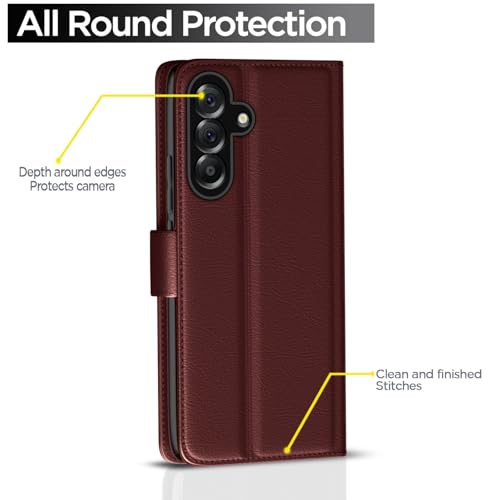 Pikkme Flip Cover for Samsung Galaxy A56 5G | Leather Finish | Shockproof with Card Pockets & Wallet Stand | Ultimate Protection Case(Brown) - Image 4