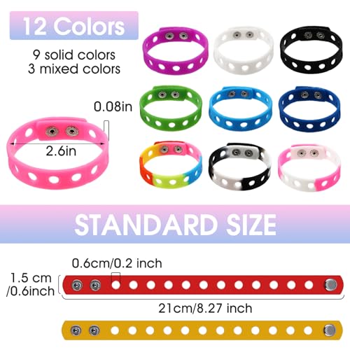MTLEE 12 Pieces Silicone Wristbands Adjustable Rubber Bracelets Colorful Cute Charm Bracelets with Holes for Shoe Charm Boys Girls Birthday Party Award (Vivid Colors,8.3 Inch) - Image 2