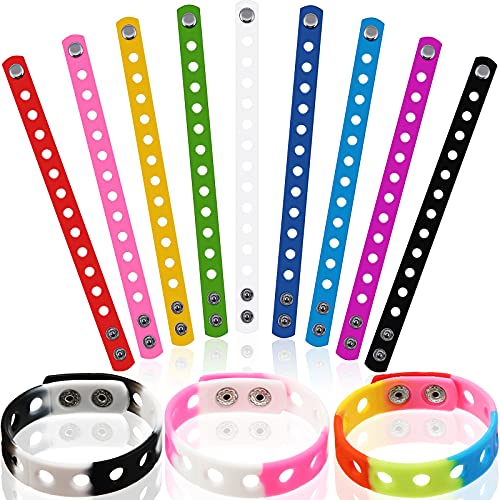 MTLEE 12 Pieces Silicone Wristbands Adjustable Rubber Bracelets Colorful Cute Charm Bracelets with Holes for Shoe Charm Boys Girls Birthday Party Award (Vivid Colors,8.3 Inch) - Image 1