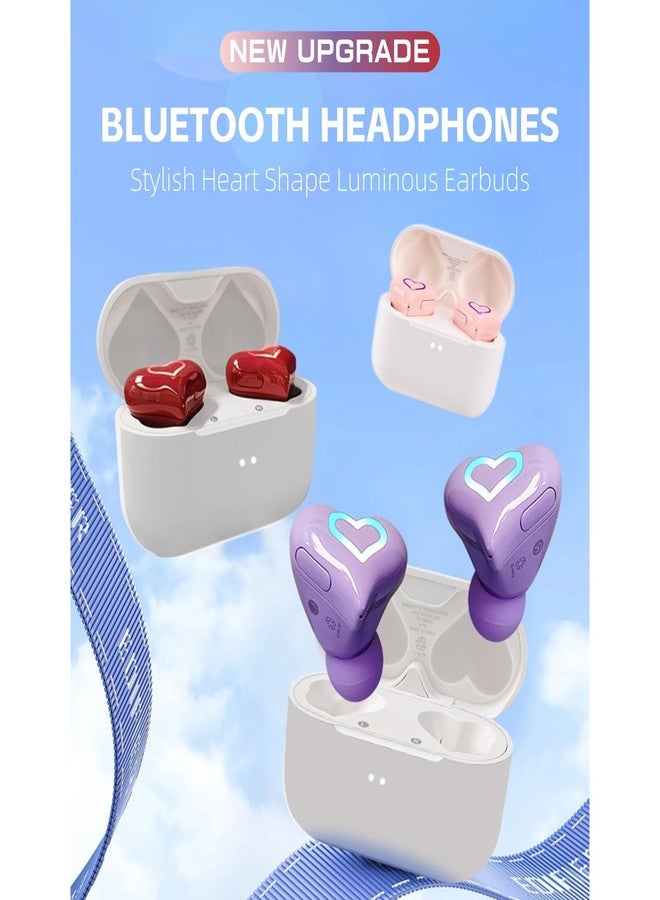 Yoidesu Earbuds Stylish Heart Shaped, HiFi Stereo Sound Bluetooth 5.3 Headphones with Charging Case, Cute Creative Color Gradient Light Earbuds, Gifts for Girls Friends (Red) - Image 2
