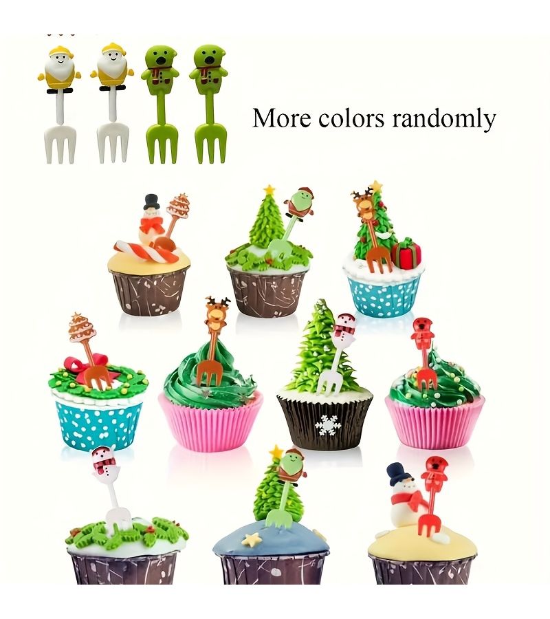 10Pcs Christmas Fruit Forks Reusable Dessert Cake Bars Holiday Party Set - Image 2