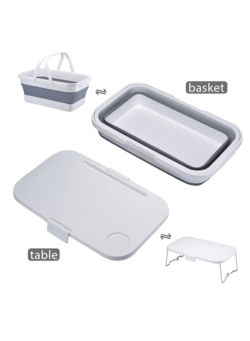 MIXDE 15L Folding Outdoor Picnic Storage Basket Bag with Lid Tray Table  Collapsible Tube with Handle  Foldable Basin Bucket  Washing Up Bowl  Car Trunk Organizer for Camping  BBQ Beach  - Image 3