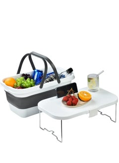MIXDE 15L Folding Outdoor Picnic Storage Basket Bag with Lid Tray Table  Collapsible Tube with Handle  Foldable Basin Bucket  Washing Up Bowl  Car Trunk Organizer for Camping  BBQ Beach  - Image 1