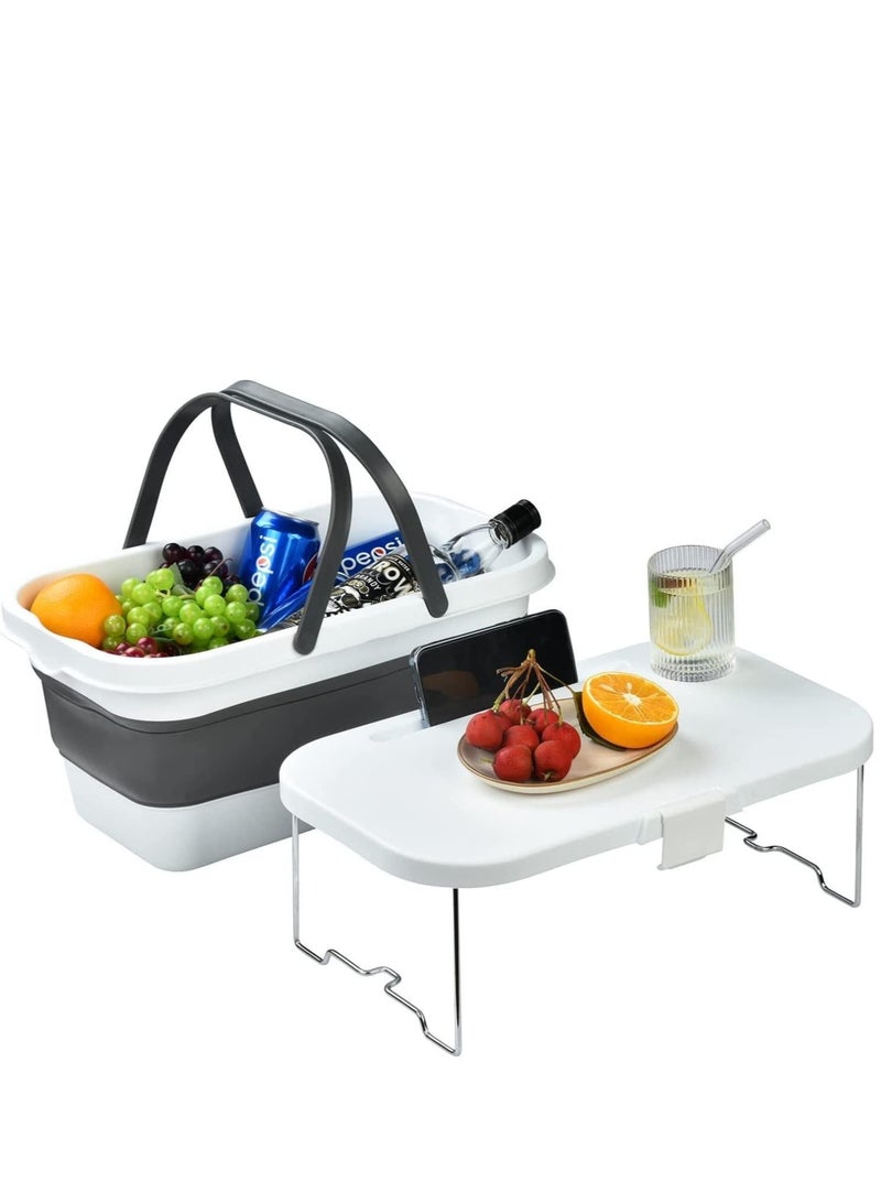 MIXDE 15L Folding Outdoor Picnic Storage Basket Bag with Lid Tray Table  Collapsible Tube with Handle  Foldable Basin Bucket  Washing Up Bowl  Car Trunk Organizer for Camping  BBQ Beach  - Image 1