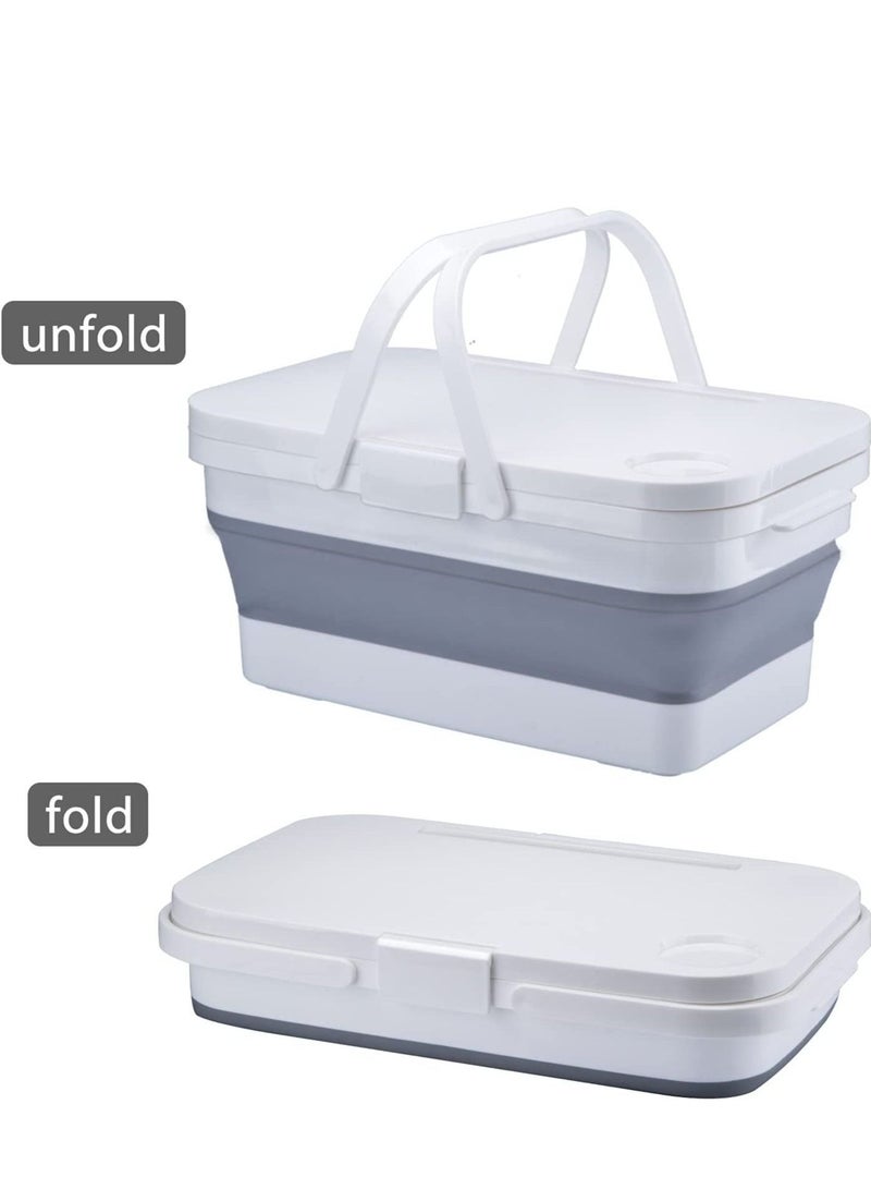 MIXDE 15L Folding Outdoor Picnic Storage Basket Bag with Lid Tray Table  Collapsible Tube with Handle  Foldable Basin Bucket  Washing Up Bowl  Car Trunk Organizer for Camping  BBQ Beach  - Image 2