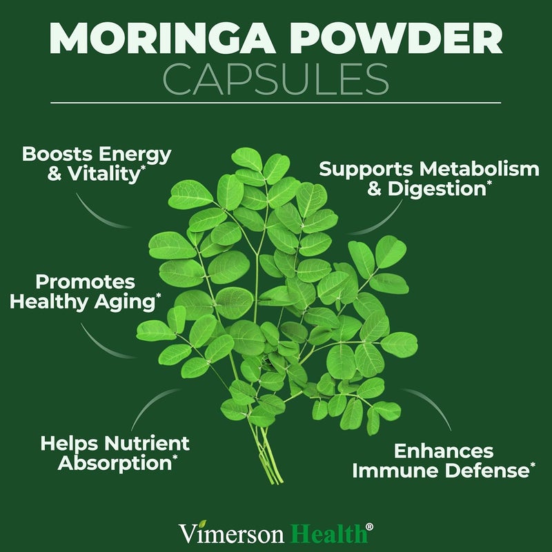 Vimerson Health Moringa Capsules with 100 Pure Moringa Powder for Balanced Energy Healthy Metabolism Antioxidant  Immune Support NutrientDense Superfood Vitamins Vegan NonGMO Third Party Tested 60 Capsules - Image 5