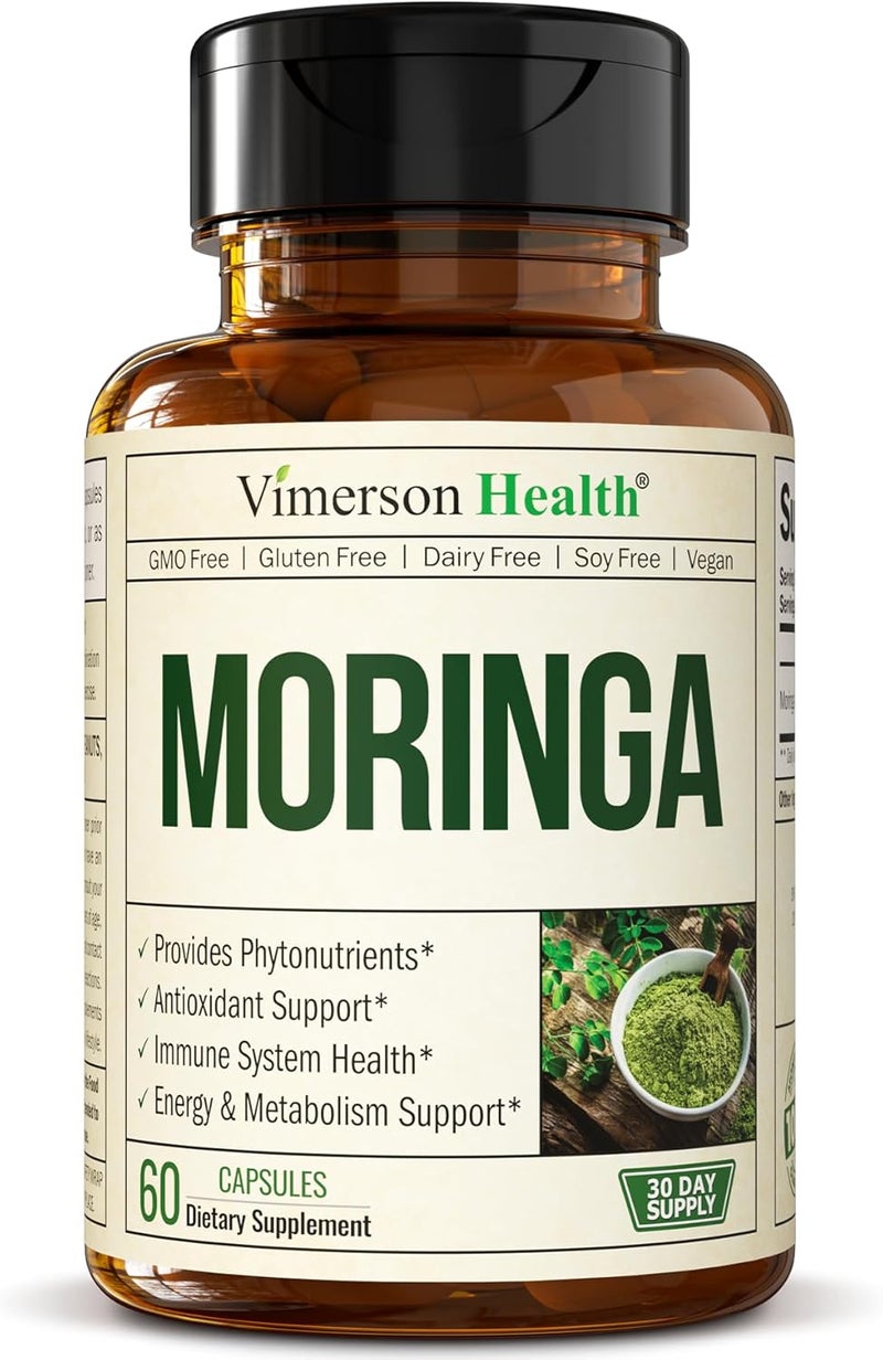 Vimerson Health Moringa Capsules with 100 Pure Moringa Powder for Balanced Energy Healthy Metabolism Antioxidant  Immune Support NutrientDense Superfood Vitamins Vegan NonGMO Third Party Tested 60 Capsules - Image 1