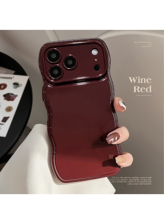 NIBEMINENT Simple Waves Protective TPU Case Cover For iPhone 15 Pro Max, Berry Red