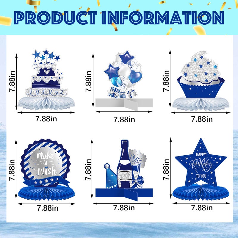 Clabby 12 Pieces Birthday Table Decorations Blue Honeycomb Centerpieces for Table Decor Cute Birthday Honeycomb Topper for Women Men Anniversary Theme Party Supplies Photo Props - Image 2