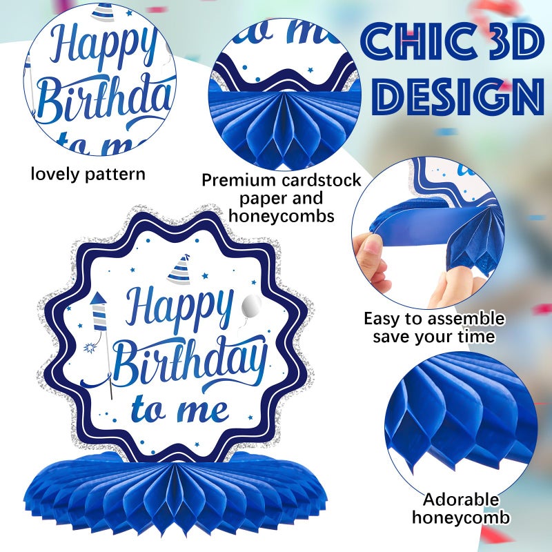 Clabby 12 Pieces Birthday Table Decorations Blue Honeycomb Centerpieces for Table Decor Cute Birthday Honeycomb Topper for Women Men Anniversary Theme Party Supplies Photo Props - Image 3