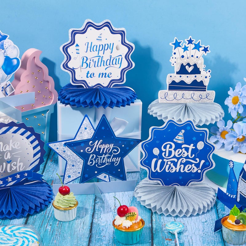 Clabby 12 Pieces Birthday Table Decorations Blue Honeycomb Centerpieces for Table Decor Cute Birthday Honeycomb Topper for Women Men Anniversary Theme Party Supplies Photo Props - Image 5
