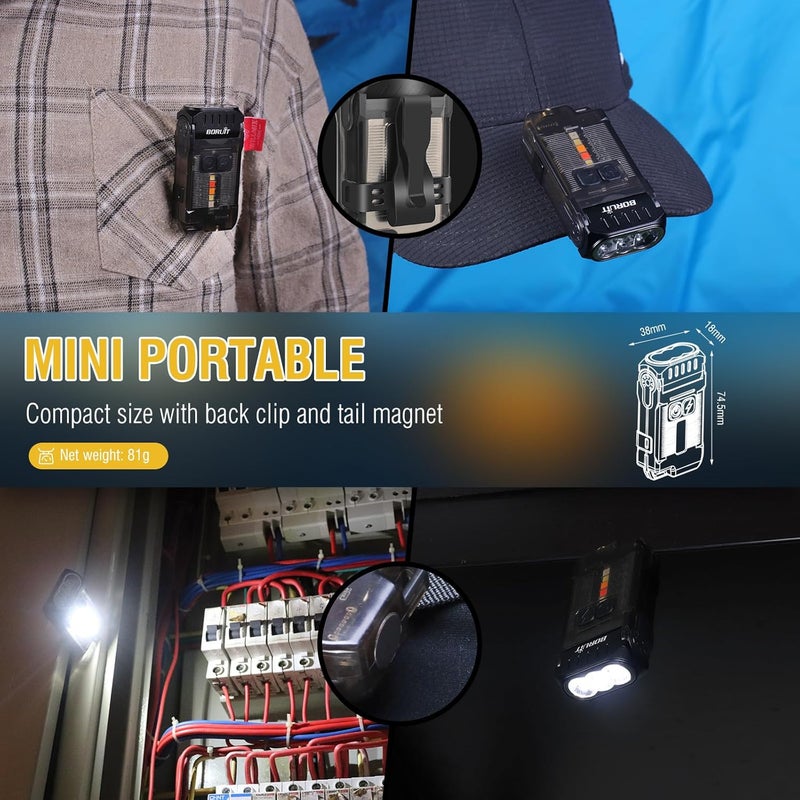 BORUIT V15 LED Small Powerful EDC Flashlight with Warm White Red Light, USB C Rechargeable, 10 Modes, IP67 Waterproof - Image 5