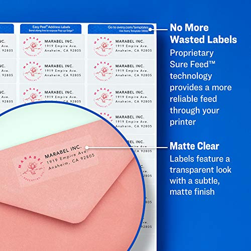 Avery Printable Address Labels with Sure Feed, 1" x 4", Matte Clear, 200 Blank Mailing Labels (18661) - Image 2