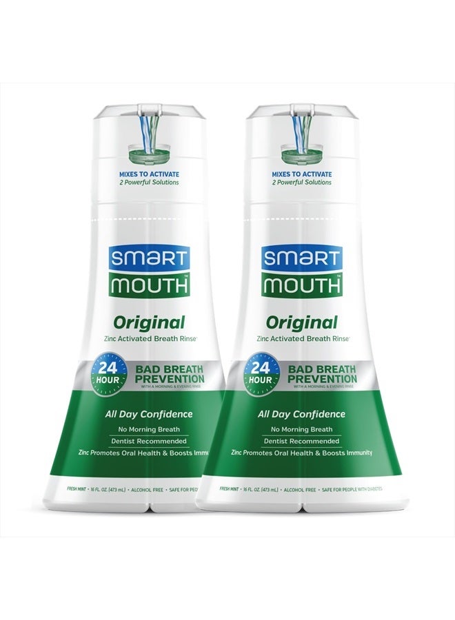 SmartMouth Original Activated Mouthwash - Adult Mouthwash for Fresh Breath - Oral Rinse for 24-Hour Bad Breath Relief with Twice Daily Use - Fresh Mint Flavor, 16 fl oz (2 Pack) - Image 1