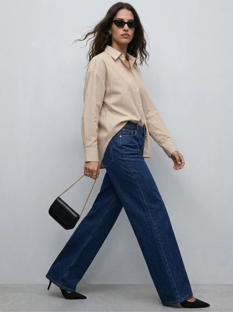 Outzidr  Brown Oversized Drop Shoulder Y/D Stripe Shirt for Women | Best Price UAE