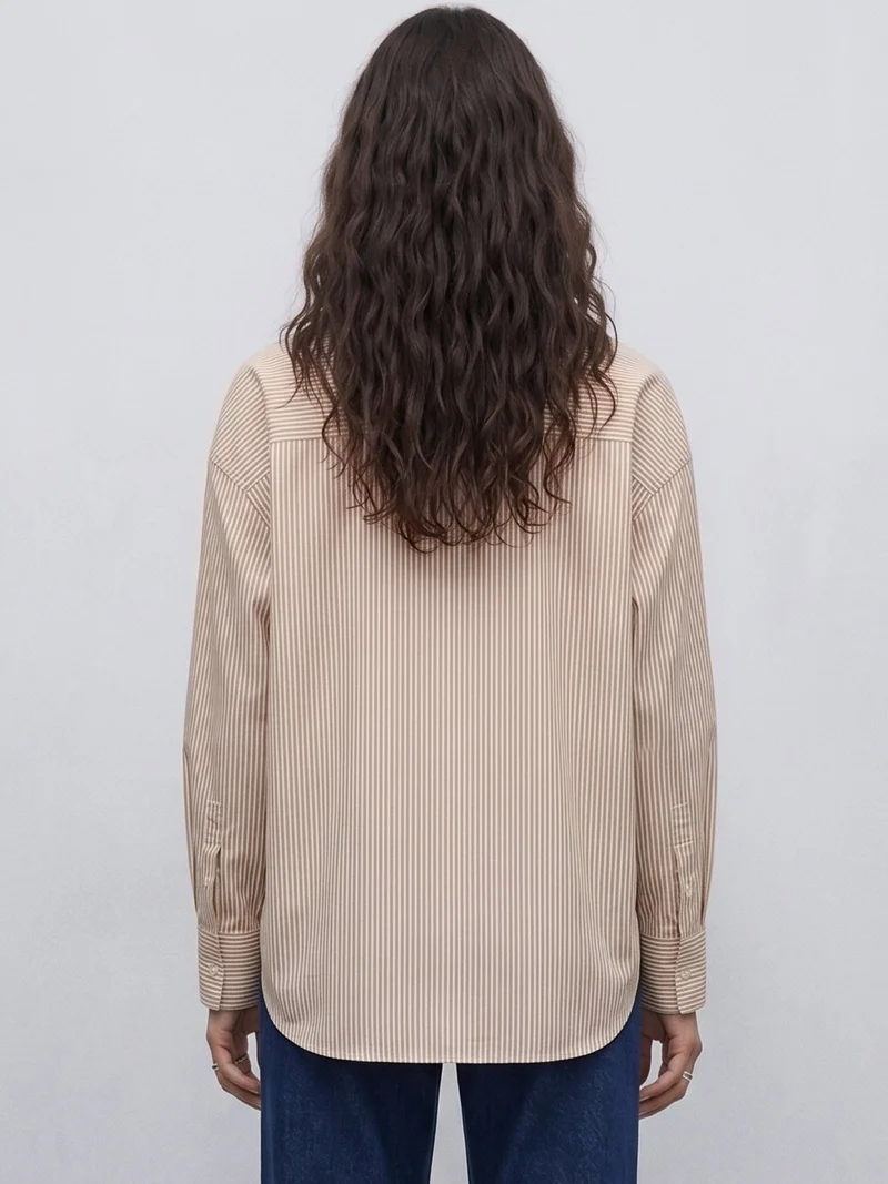 Outzidr  Brown Oversized Drop Shoulder Y/D Stripe Shirt for Women | Best Price UAE