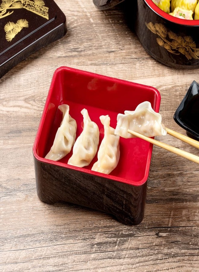 Restaurantware-Bento Tek 23 Ounce Small Bento Box, 1 Greaseproof Authentic Box - For Hot & Cold Food, Lacquered Interior, Black & Red Plastic Japanese Lunch Container, Reusable, For Unagi Or Obento - Image 5