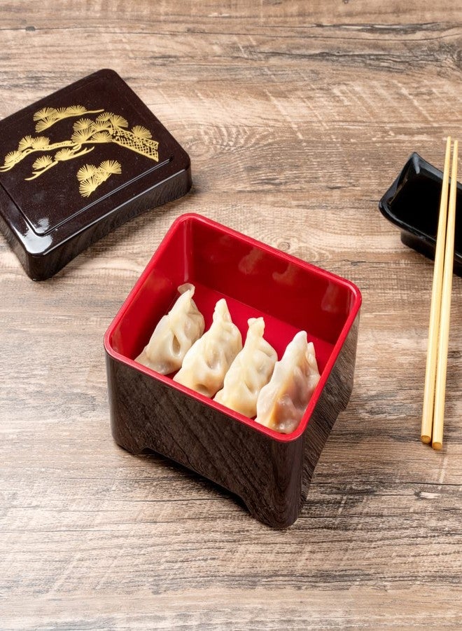 Restaurantware-Bento Tek 23 Ounce Small Bento Box, 1 Greaseproof Authentic Box - For Hot & Cold Food, Lacquered Interior, Black & Red Plastic Japanese Lunch Container, Reusable, For Unagi Or Obento - Image 4