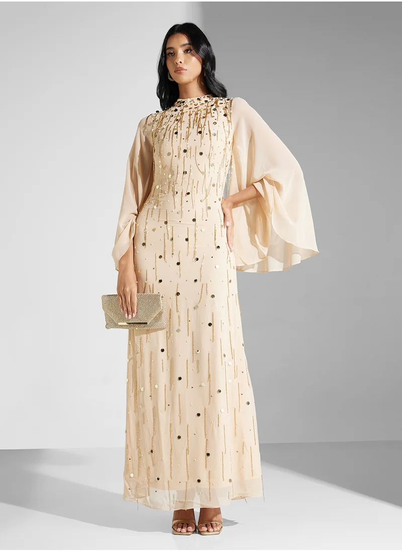 Amelia Rose Embellished Flared Sleeve Dress