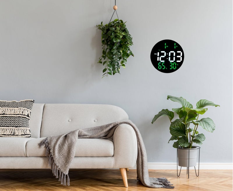 De'rons 10" Plastic Digital Wall Clock with Remote Control & Alarm for Home Décor Office 12/24 Hours Temperature Humidity Date Week Silent Electronic Digital Wall Clock (DC-3813 Green) - Image 5