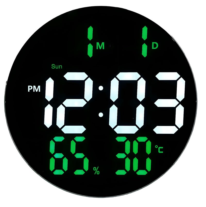 De'rons 10" Plastic Digital Wall Clock with Remote Control & Alarm for Home Décor Office 12/24 Hours Temperature Humidity Date Week Silent Electronic Digital Wall Clock (DC-3813 Green) - Image 1