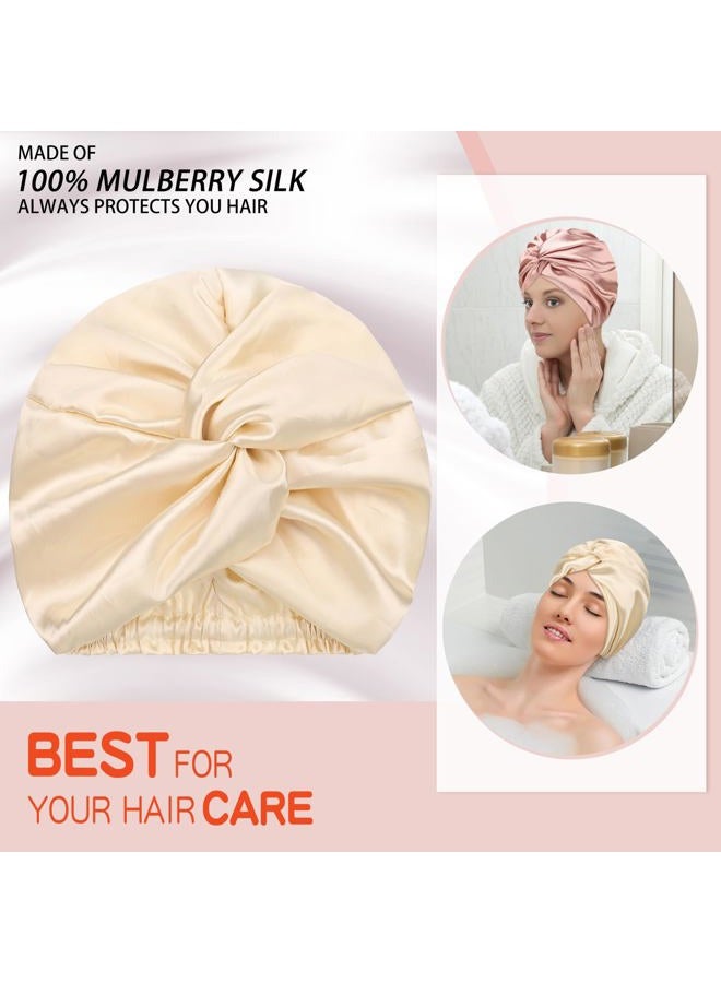Vabean 3 Pieces Silk Hair Wrap for Sleeping Women Bonnet Silk Sleeping Bonnet Elastic Care Sleep Cap for Natural Curly Hair(Champagne, Black, Rose Gold) - Image 4