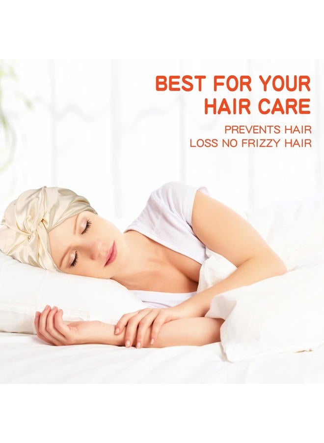 Vabean 3 Pieces Silk Hair Wrap for Sleeping Women Bonnet Silk Sleeping Bonnet Elastic Care Sleep Cap for Natural Curly Hair(Champagne, Black, Rose Gold) - Image 3