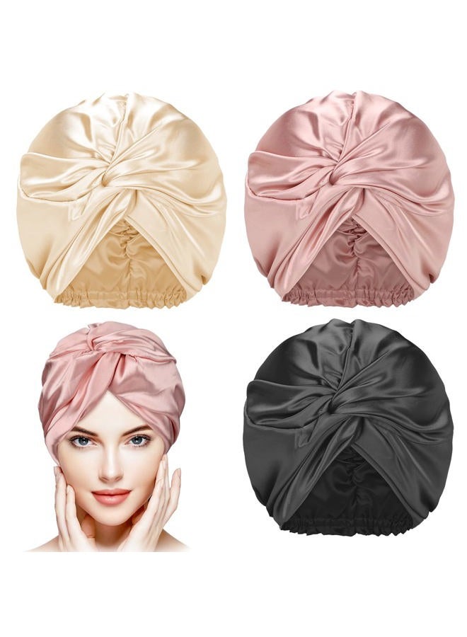 Vabean 3 Pieces Silk Hair Wrap for Sleeping Women Bonnet Silk Sleeping Bonnet Elastic Care Sleep Cap for Natural Curly Hair(Champagne, Black, Rose Gold) - Image 1